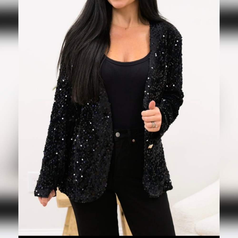 Miss Sparkel NWOT Womend Black Sequin Blazer Large